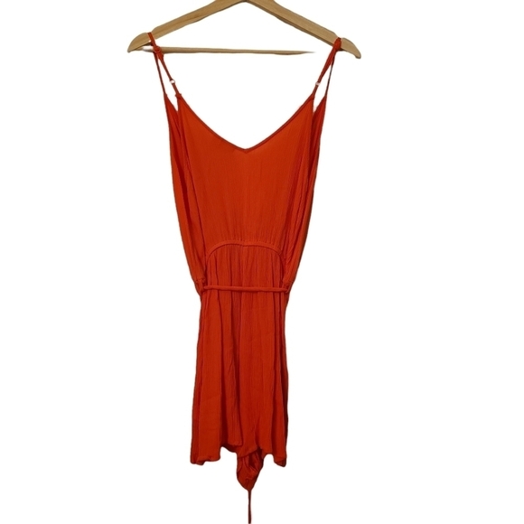 Asos orange v-neck date night spaghetti strap romper jumpsuit one pc. shorts set - Picture 3 of 9